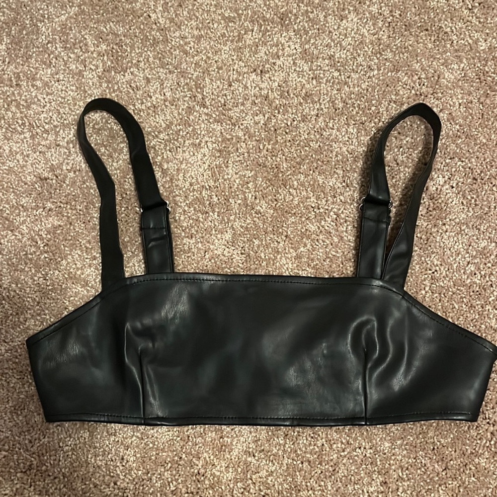 Weworewhat black faux leather top
